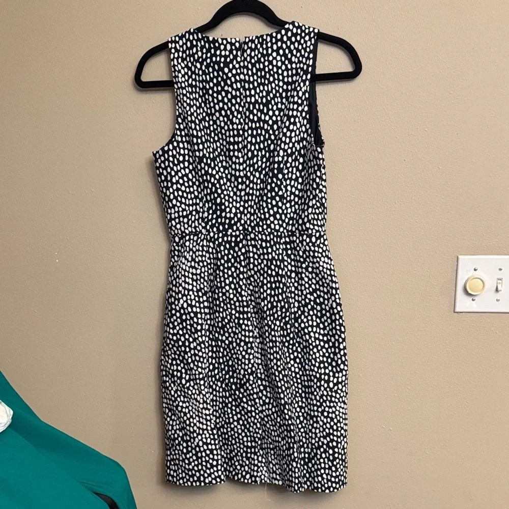 J. Crew Black and White Midi Navy Blue Dotted Pattern Dress size 2